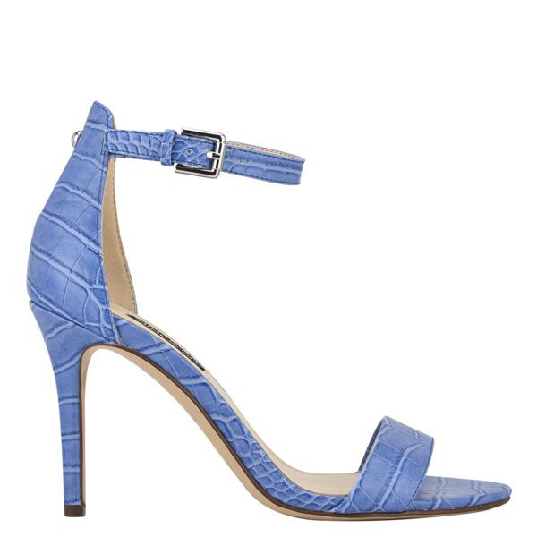 Nine West Mana Ankle Strap Blue Heeled Sandals | Ireland 15M19-4U54